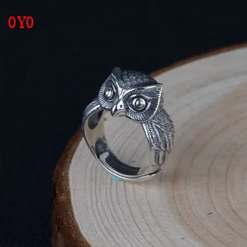 100%S925 sidabro atkurti senovės būdų procesas sidabro žiedas mados globėjas pelėda žiedo atidarymo vyras