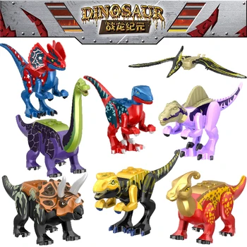 2021 8pcs/daug Juros periodo Dino Pasaulio Stegosaurus Carnotaurus Statybos Rinkiniai Bolcks Plytų Dinozaurai duomenys Raptor Žaislai, dovanos vaikams