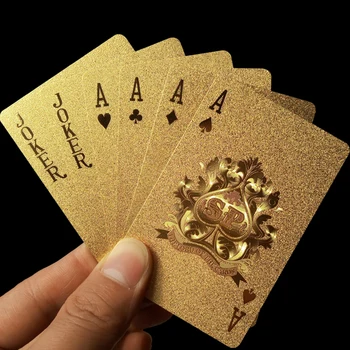 Aukso Kortų Kaladę Aukso Folija Pokerio Magic Card 24K Aukso Plastiko, Patvarus, atsparus Vandeniui Korteles Magija Rekvizitai