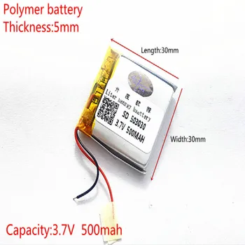 (nemokamas pristatymas)Polimerų ličio jonų baterija 3.7 V,500mah 503030 053030 CE, ROHS, FCC KAULŲ ir kokybės sertifikavimo