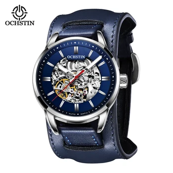 OCHSTIN Naujas Riešo Juostelę Mechaniniai Laikrodžiai Mėlynos spalvos Odinis Dirželis Vyrų Automatinis Laikrodžiai Top Brand Prabanga Skaidrus Vyrų Laikrodis