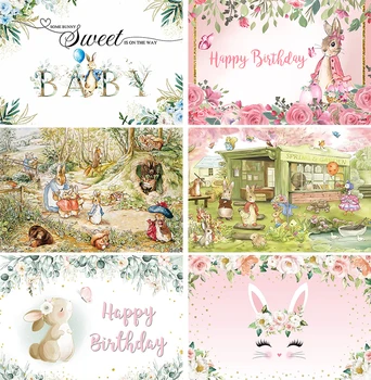 Pavasarį Sodo Fone Vaikams Berniukas Fotografijos Easter Bunny Rabbit Draugai Laimingi, 1-asis Gimtadienis Sveiki Kūdikio Dušas Šalis